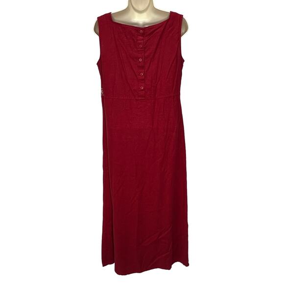 White Stag Womens Maxi Dress Red Linen Size M Embroidered Square Neck Sleeveless - Picture 2 of 7